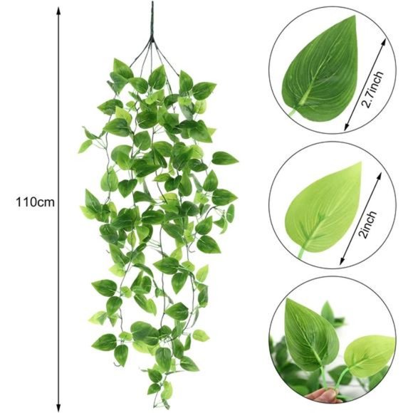4pcs 3.6FT Artificial Hanging Plants, Faux Pothos with 162 Leaves Each - Picture 2 of 6